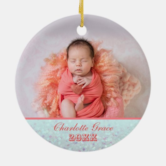 Pink Gingerbread House Baby's Eerste Kerstmis Keramisch Ornament (Achterkant)