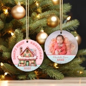 Pink Gingerbread House Baby's Eerste Kerstmis Keramisch Ornament