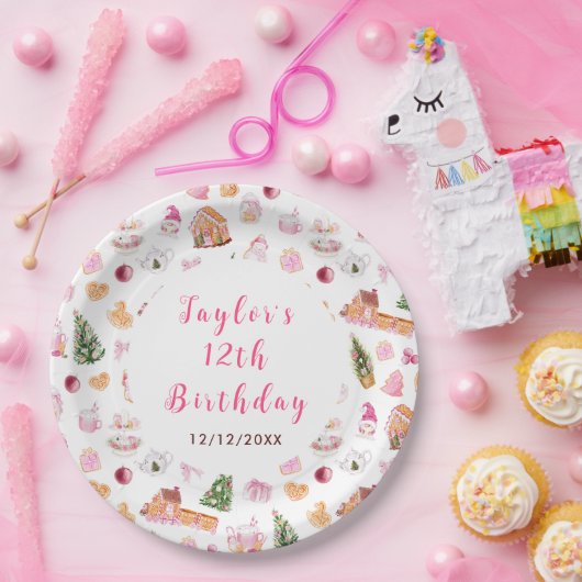 Pink Gingerbread House Birthday Party Papieren Bordje (Feest)