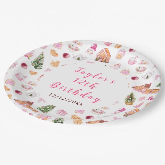 Pink Gingerbread House Birthday Party Papieren Bordje (Gekanteld)