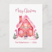 Pink Gingerbread House Christmas Briefkaart (Voorkant)