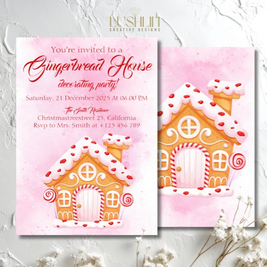 Pink Gingerbread House Christmas Party Decorating  Kaart