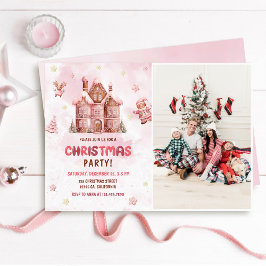 Pink Gingerbread House Christmas Party Foto Kaart