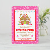 Pink Gingerbread House Christmas Party Kaart (Staand voorkant)