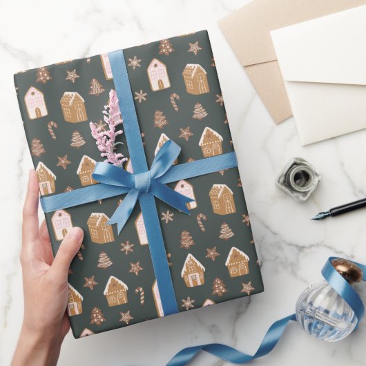 Pink Gingerbread House Christmas Pattern Cadeaupapier (Geschenken)