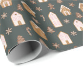 Pink Gingerbread House Christmas Pattern Cadeaupapier (Rol Hoek)