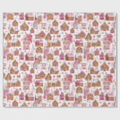 Pink Gingerbread House Christmas Wrapping Paper Cadeaupapier (Vlak)