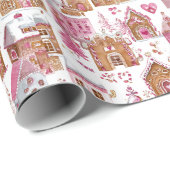 Pink Gingerbread House Christmas Wrapping Paper Cadeaupapier (Rol Hoek)