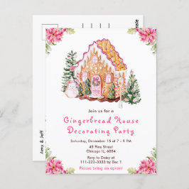 Pink Gingerbread House Decorating Party Briefkaart