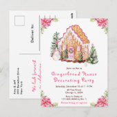 Pink Gingerbread House Decorating Party Briefkaart (Voorkant / Achterkant)
