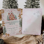 Pink Gingerbread House Decorating Party Invitation Kaart
