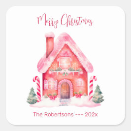 Pink Gingerbread House Kerst sticker