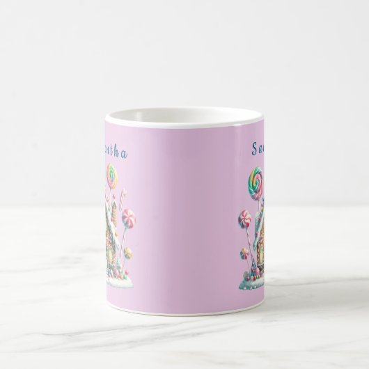 Pink Gingerbread House Kids Name Mug Koffiemok (Center)