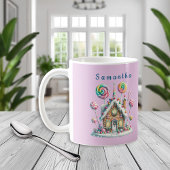 Pink Gingerbread House Kids Name Mug Koffiemok