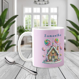 Pink Gingerbread House Kids Name Mug Koffiemok