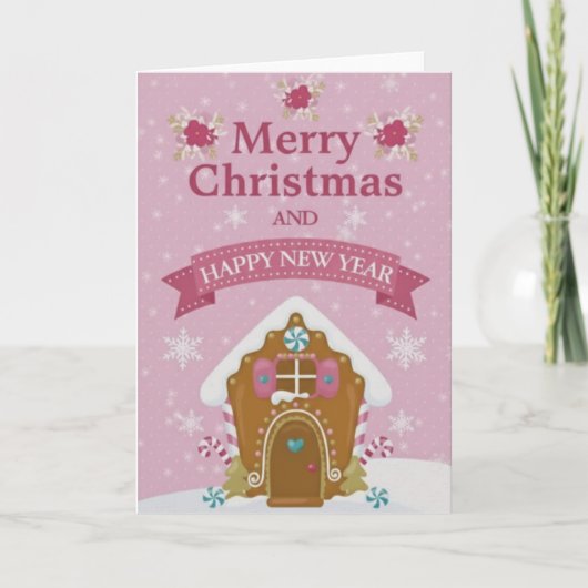 Pink Gingerbread House Merry Christmas Card Kaart (Voorkant)
