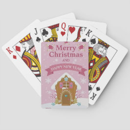 Pink Gingerbread House Merry Christmas Card Pokerkaarten