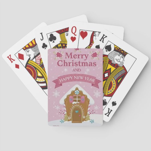 Pink Gingerbread House Merry Christmas Card Pokerkaarten (Achterkant)