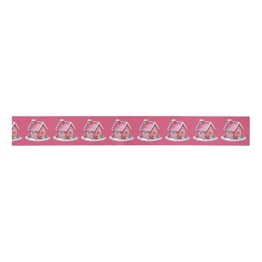 Pink Gingerbread House On Pink  Grosgrain Lint (Voorkant)