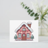 Pink Gingerbread House with Hearts Feestdagenkaart (Staand voorkant)