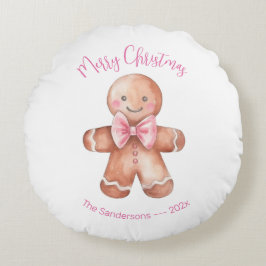 Pink Gingerbread Man Christmas  Rond Kussen