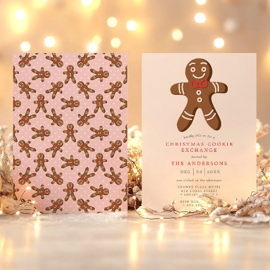 Pink Gingerbread Man Cookie Exchange Kerstmis Kaart