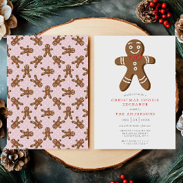 Pink Gingerbread Man Cookie Exchange Kerstmis Kaart