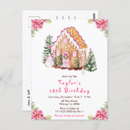 Pink Gingerbrood House Birthday Party Briefkaart
