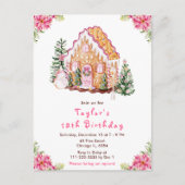 Pink Gingerbrood House Birthday Party Briefkaart (Voorkant)