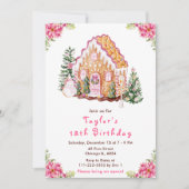 Pink Gingerbrood House Birthday Party Kaart (Voorkant)