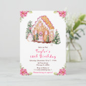 Pink Gingerbrood House Birthday Party Kaart (Staand voorkant)