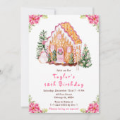 Pink Gingerbrood House Birthday Party Kaart (Voorkant)