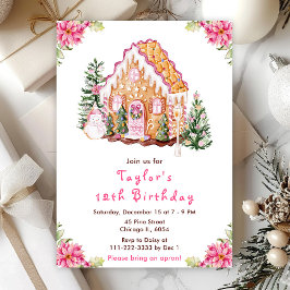 Pink Gingerbrood House Birthday Party Kaart