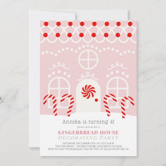 Pink Gingerbrood House Decorting Birthday Party I Kaart (Voorkant)