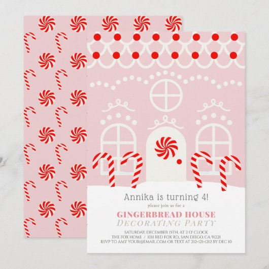 Pink Gingerbrood House Decorting Birthday Party I Kaart (Voorkant / Achterkant)