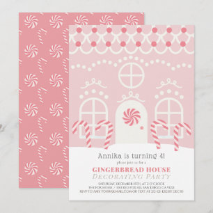 Pink Gingerbrood House Decorting Birthday Party Kaart
