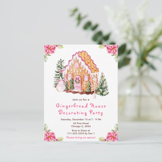 Pink Gingerbrood House Decorting Party Briefkaart (Staand voorkant)