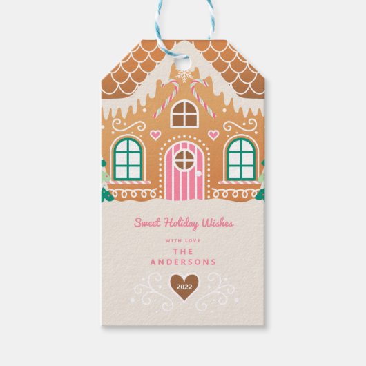 Pink Gingerbrood House Decorting Party Cadeaulabel (Voorkant)