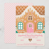 Pink Gingerbrood House Decorting Party Kaart (Voorkant / Achterkant)
