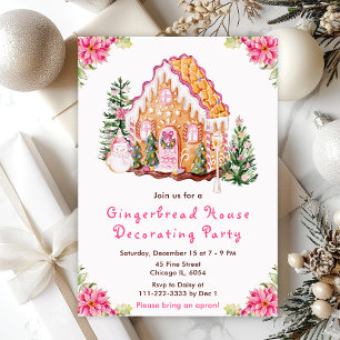 Pink Gingerbrood House Decorting Party Kaart