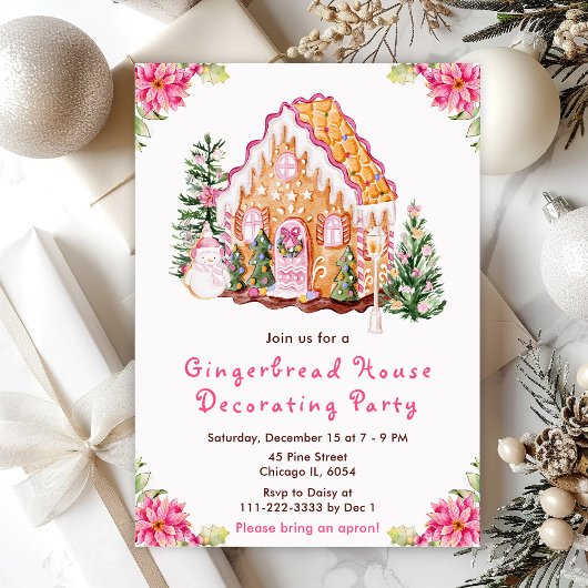 Pink Gingerbrood House Decorting Party Kaart
