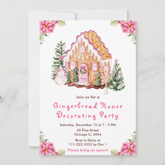 Pink Gingerbrood House Decorting Party Kaart (Voorkant)