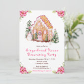 Pink Gingerbrood House Decorting Party Kaart (Staand voorkant)