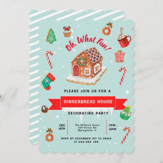Pink Gingerbrood House Decorting Party Kaart (Voorkant / Achterkant)