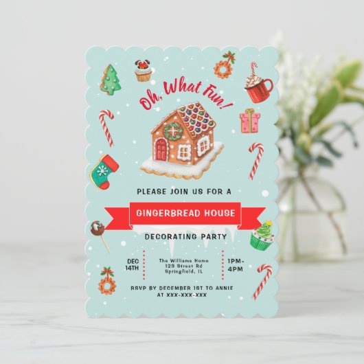 Pink Gingerbrood House Decorting Party Kaart (Staand voorkant)