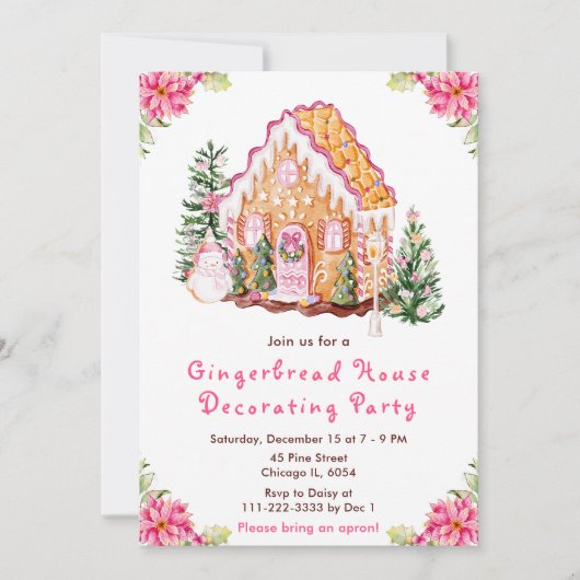 Pink Gingerbrood House Decorting Party Kaart (Voorkant)
