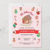Pink Gingerbrood House Decorting Party Kaart (Voorkant)