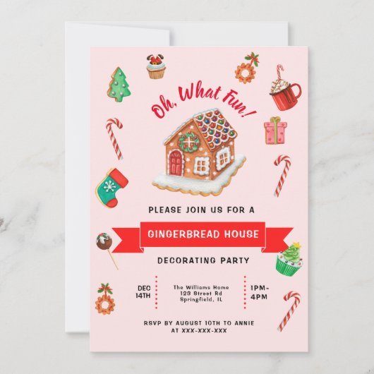 Pink Gingerbrood House Decorting Party Kaart (Voorkant)