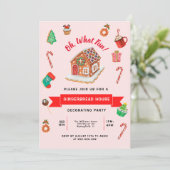 Pink Gingerbrood House Decorting Party Kaart (Staand voorkant)