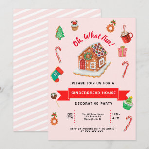Pink Gingerbrood House Decorting Party Kaart